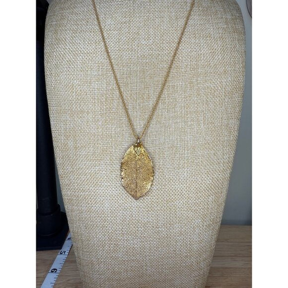 Napier Gold-Tone Real Leaf Pendant Necklace 20" Chain - Picture 6 of 9